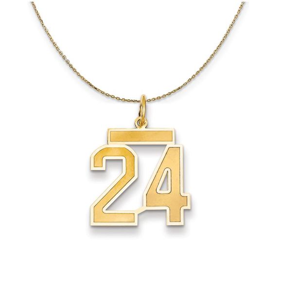14k Yellow Gold, Jersey, Med Number 24 Necklace - 30 Inch - Picture 1 of 7